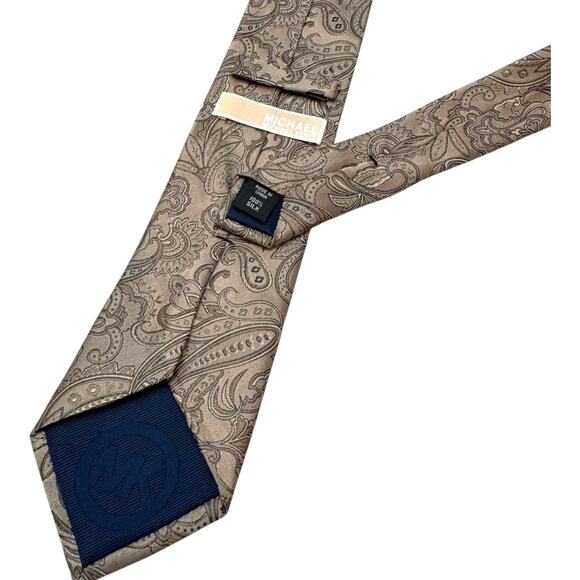 MICHAEL Michael Kors 100% Silk Paisley Tie Tan - Picture 2 of 3